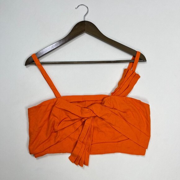 NWOT Farm Rio Orange Bow Linen Crop Top Square Neck Sleeveless Statement Tank M - Picture 4 of 16